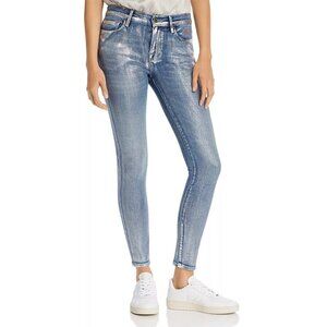 Frame Le Skinny De Jeanne Metallic Canon Foil Distressed Mid Rise Jeans Size 27